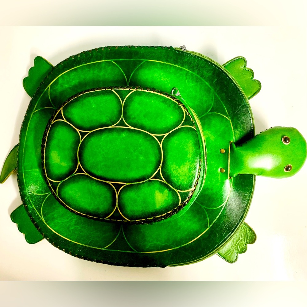 Handmade Giant Green Leather Turtle Bag ( No Straps)